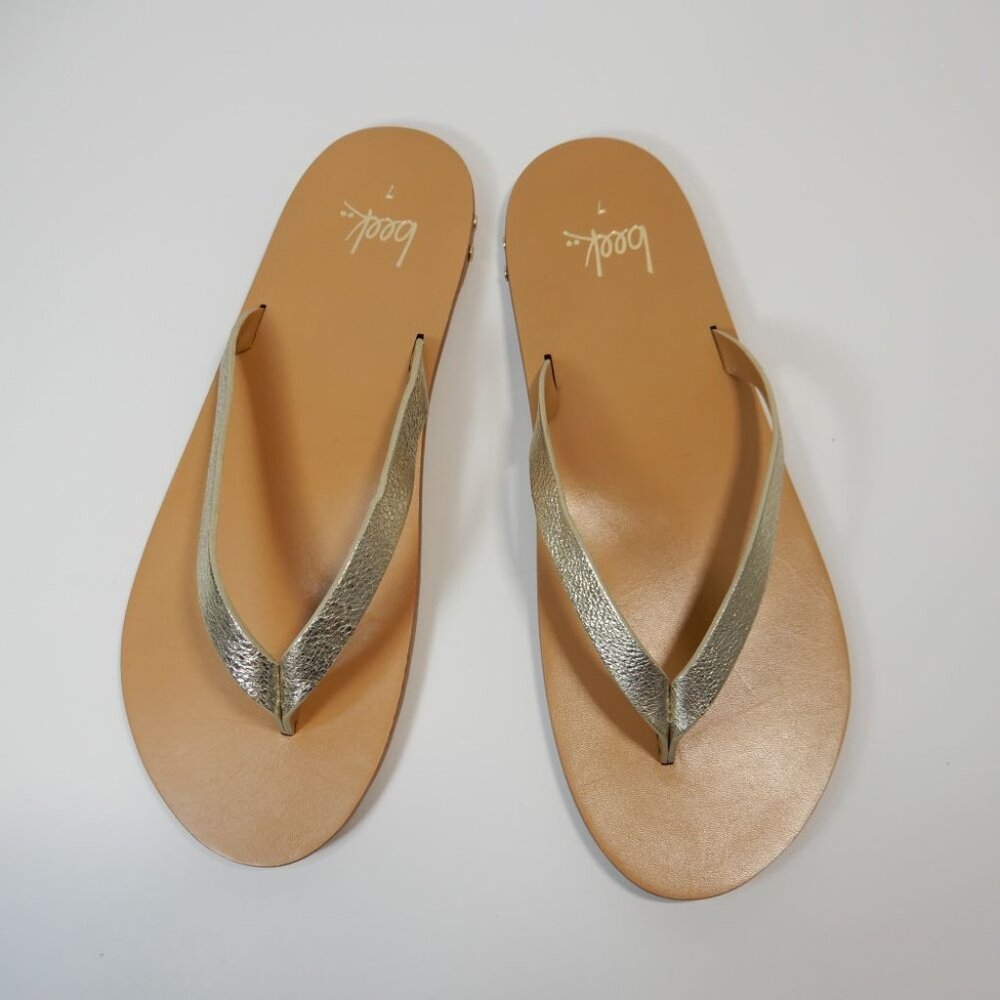 Beek Seabird Thong Flip Flop Slide SANDALS Size 7 Platinum Honey Leather NEW - Picture 9 of 14